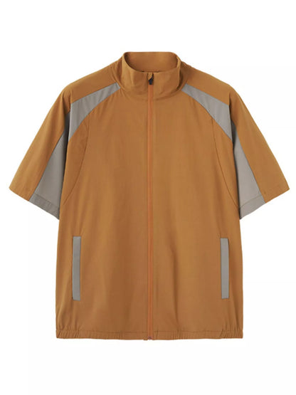 Men's Color Block Zip Up Short Sleeve Jacket