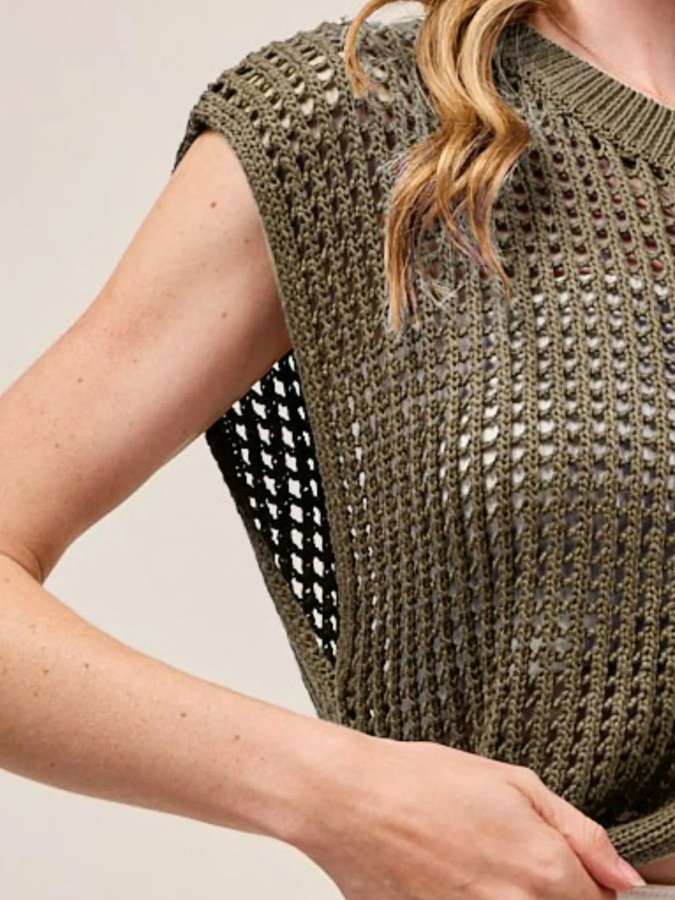 SO ME Big Metal Button Front Openwork Sweater Vest