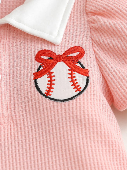 Children's Baseball Embroidered Pleated Dress
