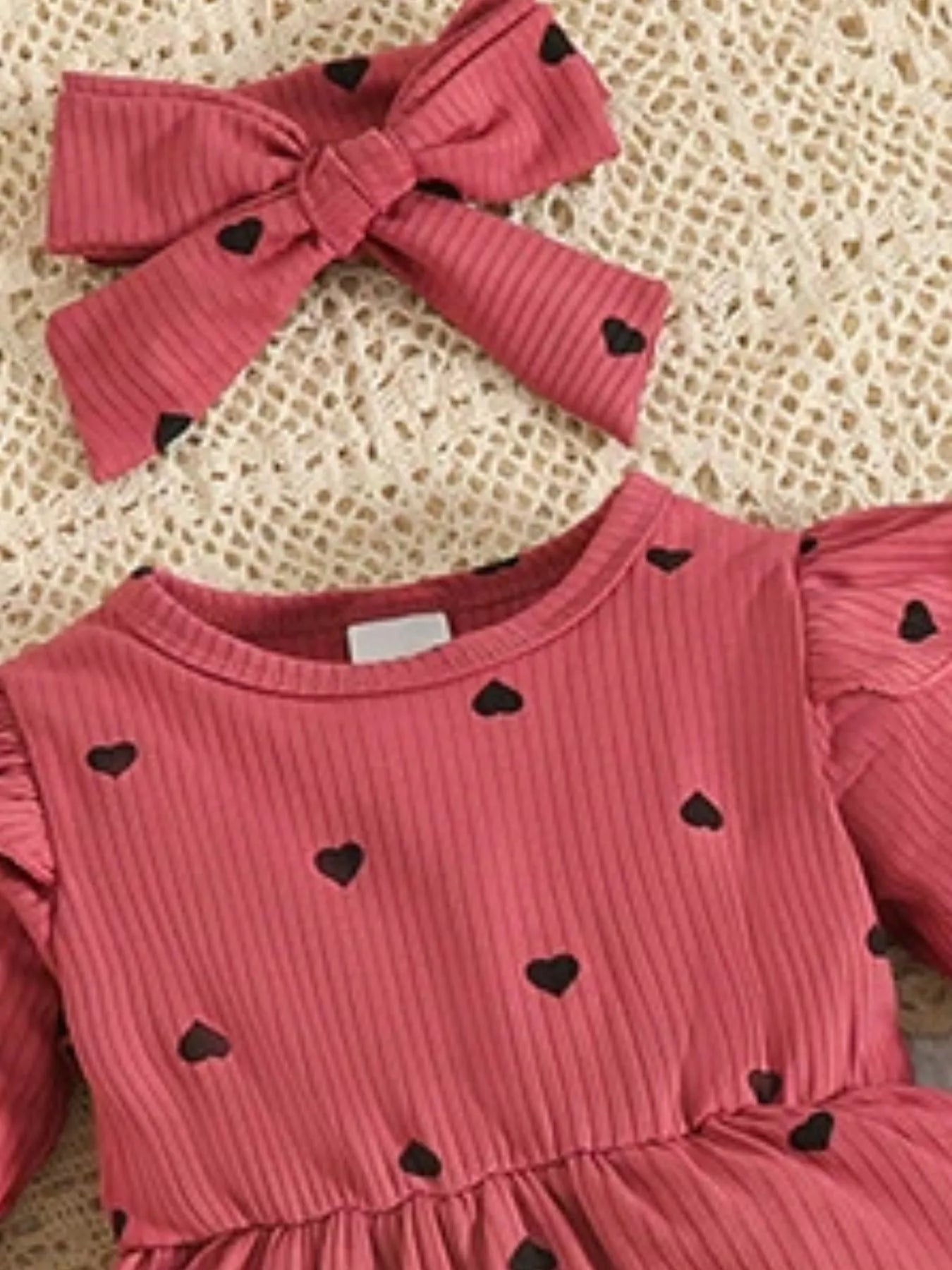 Children's Heart Print Dress & Headband Set
