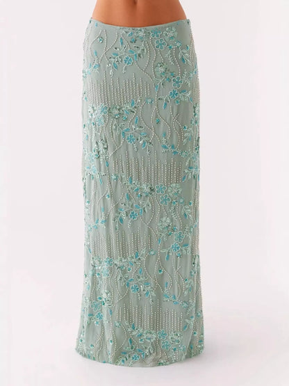 Embroidered Sequin Maxi Skirt