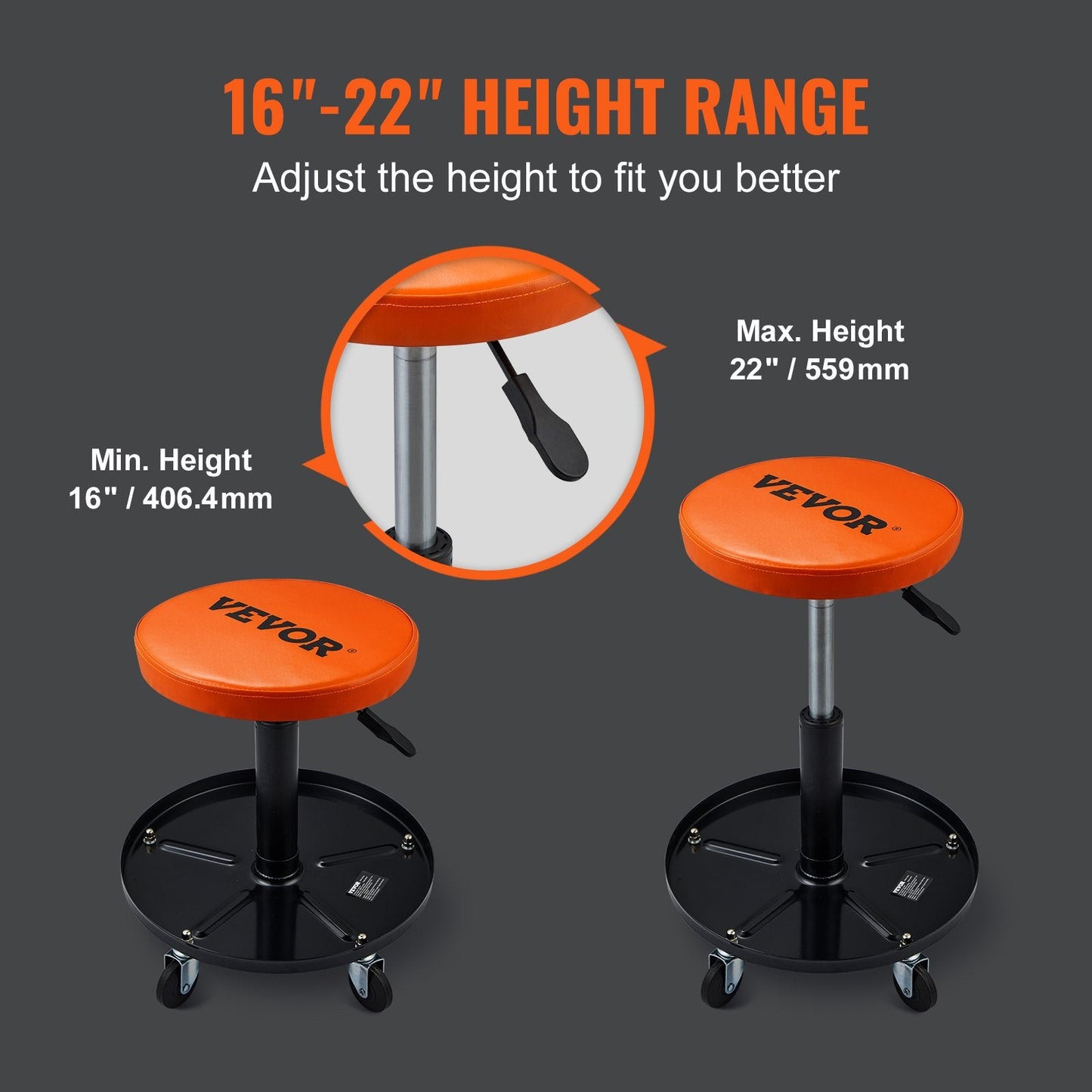 VEVOR Adjustable Mechanics Rolling Creeper Seat Stool Tool Tray For Shop Garage