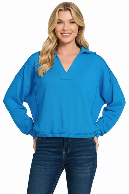 Zenana French Terry Collared Exposed Seam Sweatshirt