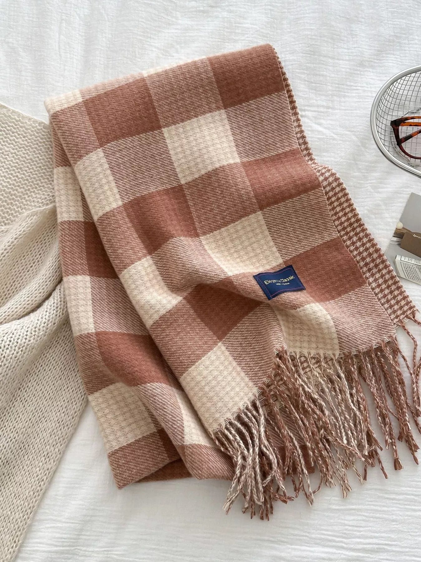 Plaid Tassel Winter Scarf