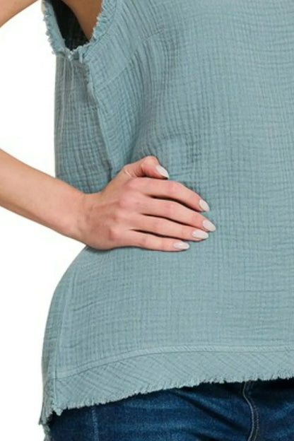 Zenana Double Gauze Raw Edge V-Neck Tank