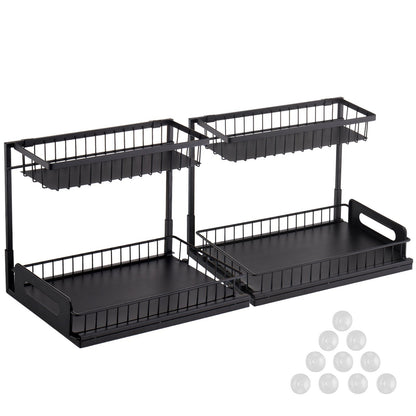 2-Tier Wire Pull Out Cabinet Under Sink Organizer Drawer Basket 2PCS