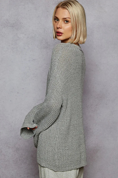 POL Oversized V-Neck Knit Top