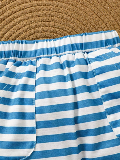 Children's Dinosaur Print Tee & Striped Shorts Set