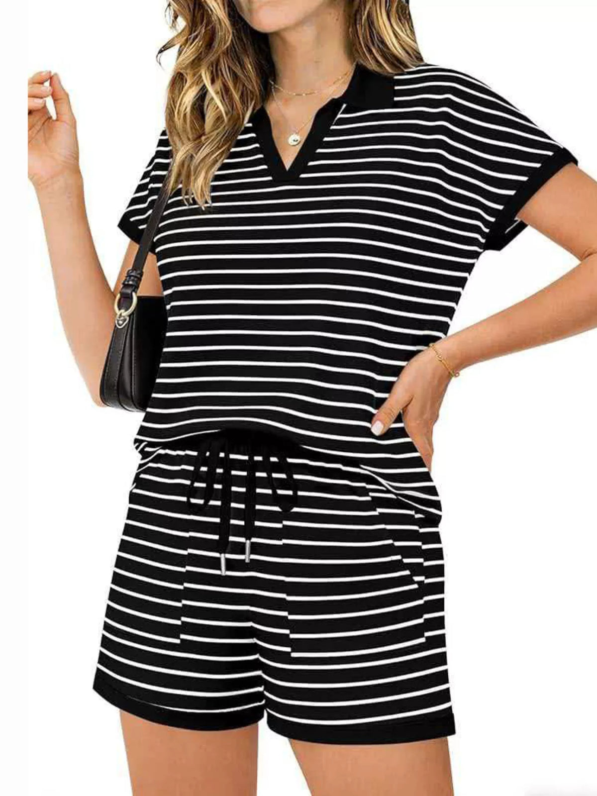 Striped Short Sleeve Polo and Shorts Set