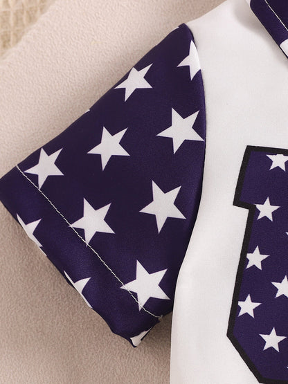 Children's Patriotic USA Print Bodysuit and Overalls Outfit Set