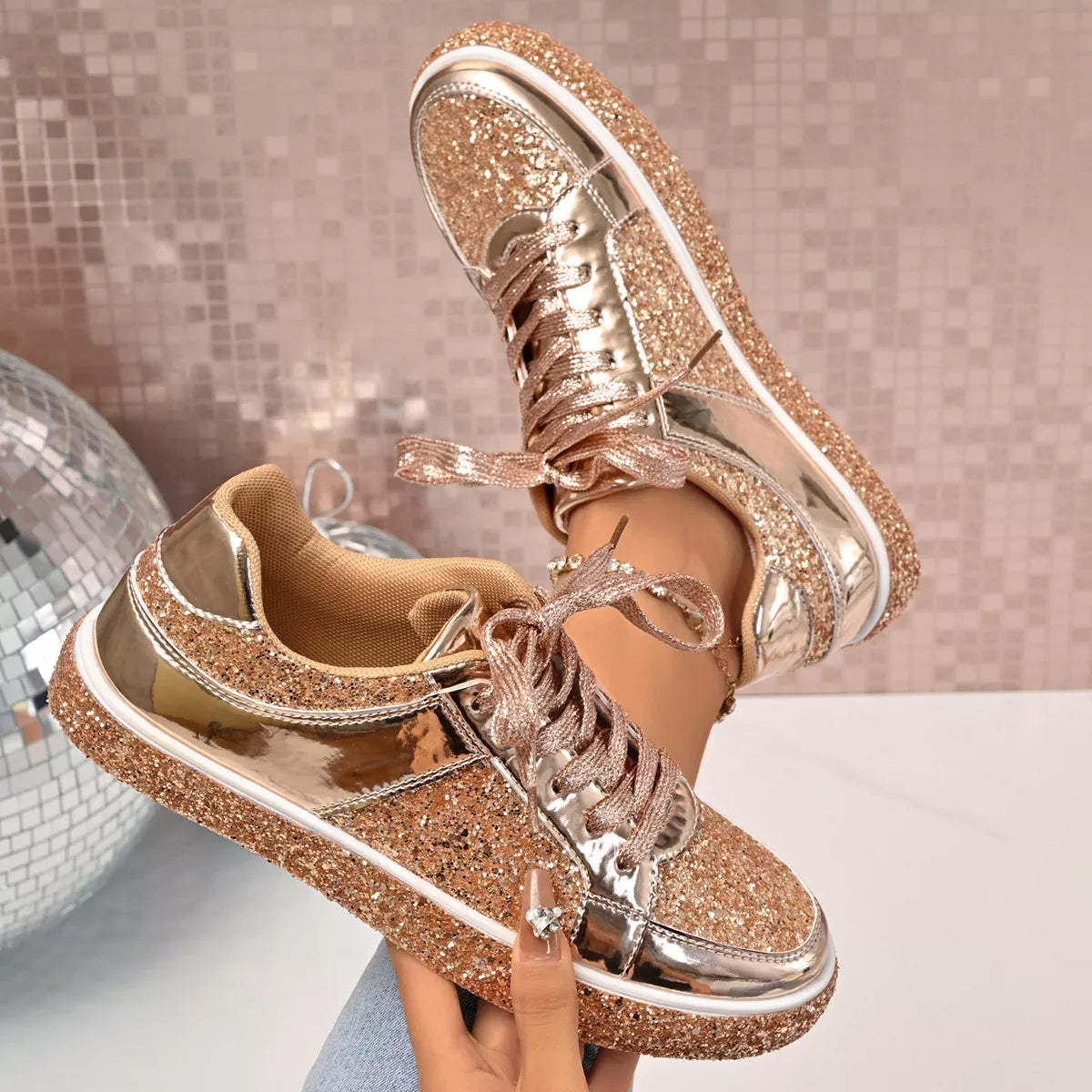 Sequin Lace Up Sneakers