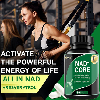 60 Capsules Of High-concentration Liposomal NAD Enhancer - Energy, Focus, And Healthy Aging, Containing Nicotinamide Riboside, Resveratrol, And Rutin - High-quality, High-purity Formula