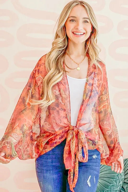 And The Why Front Tie Knot Oversized Print Top