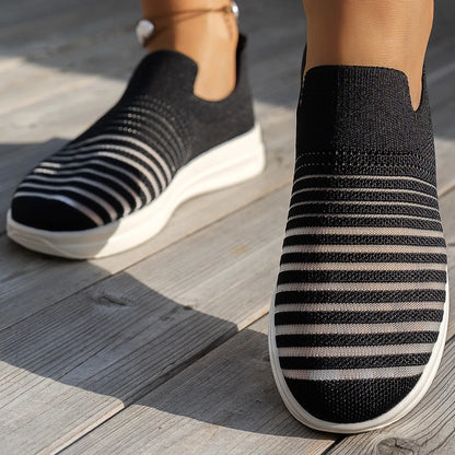 Striped Round Toe Platform Slip-Ons