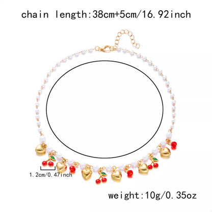 18K Gold-Plated Cherry & Heart Pearl Necklace