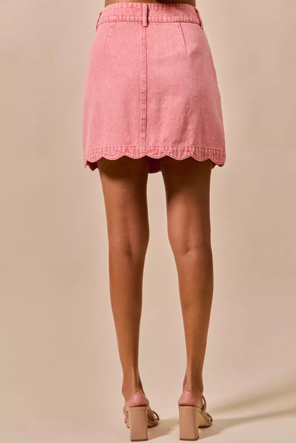 SO ME Vintage Wash Scallop Edge Denim Mini Skirt