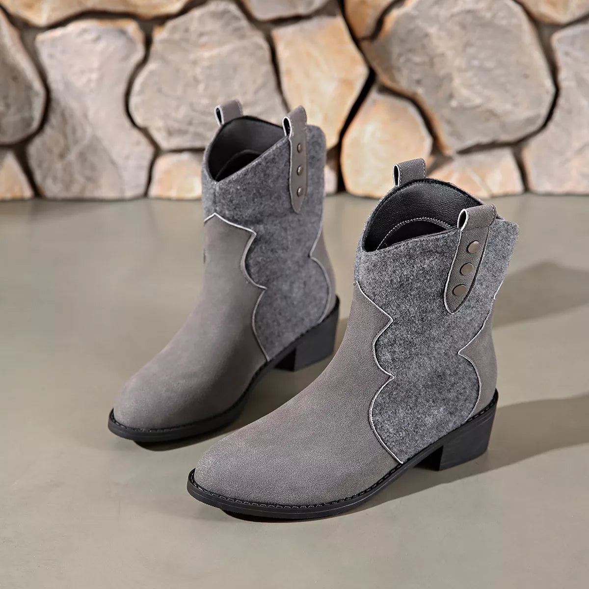 Point Toe Block Heels Boots
