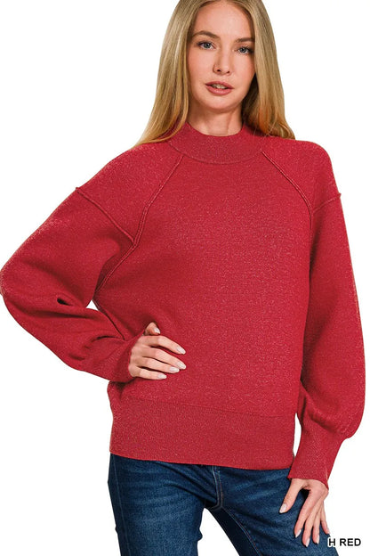 Zenana Viscose Mock Neck Exposed Seam Sweater