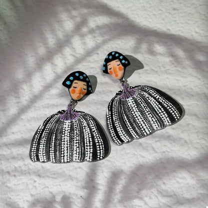Whimsical Pumpkin Girl Dangle Earrings