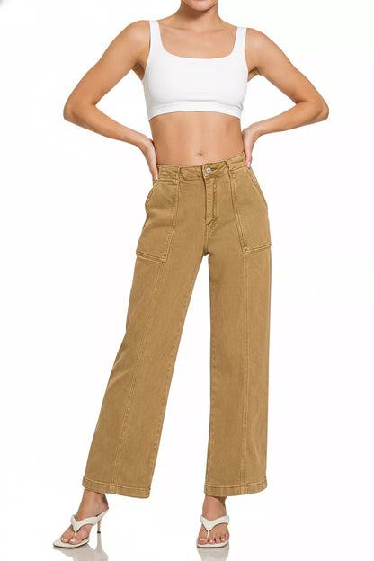 Zenana Straight Leg Utility Pocket Jeans