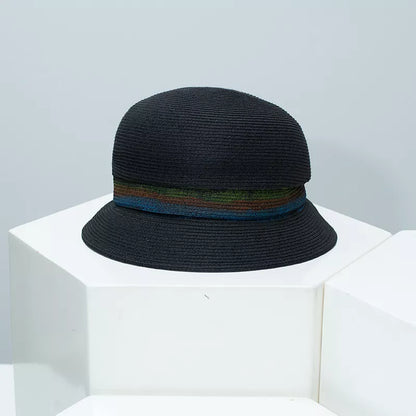 Straw Cloche Hat with Colorful Band
