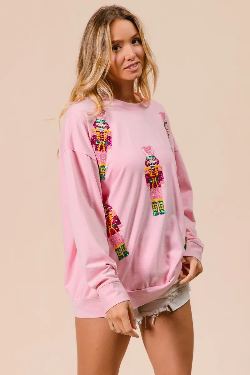 BiBi Sequin Nutcrackers Embroidery Christmas Sweatshirt
