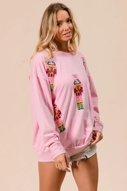 BiBi Sequin Nutcrackers Embroidery Christmas Sweatshirt