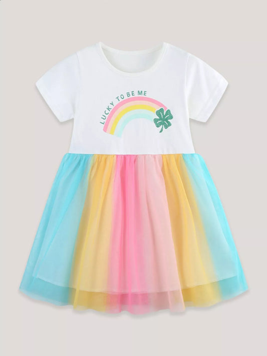 Children's Rainbow Short Sleeve Tulle Dress