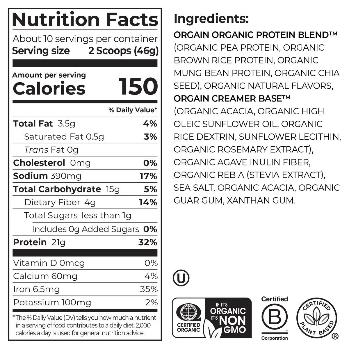 Orgain Organic Plant-Based Protein Powder - Sweet Vanilla Bean (2.03 Lbs)