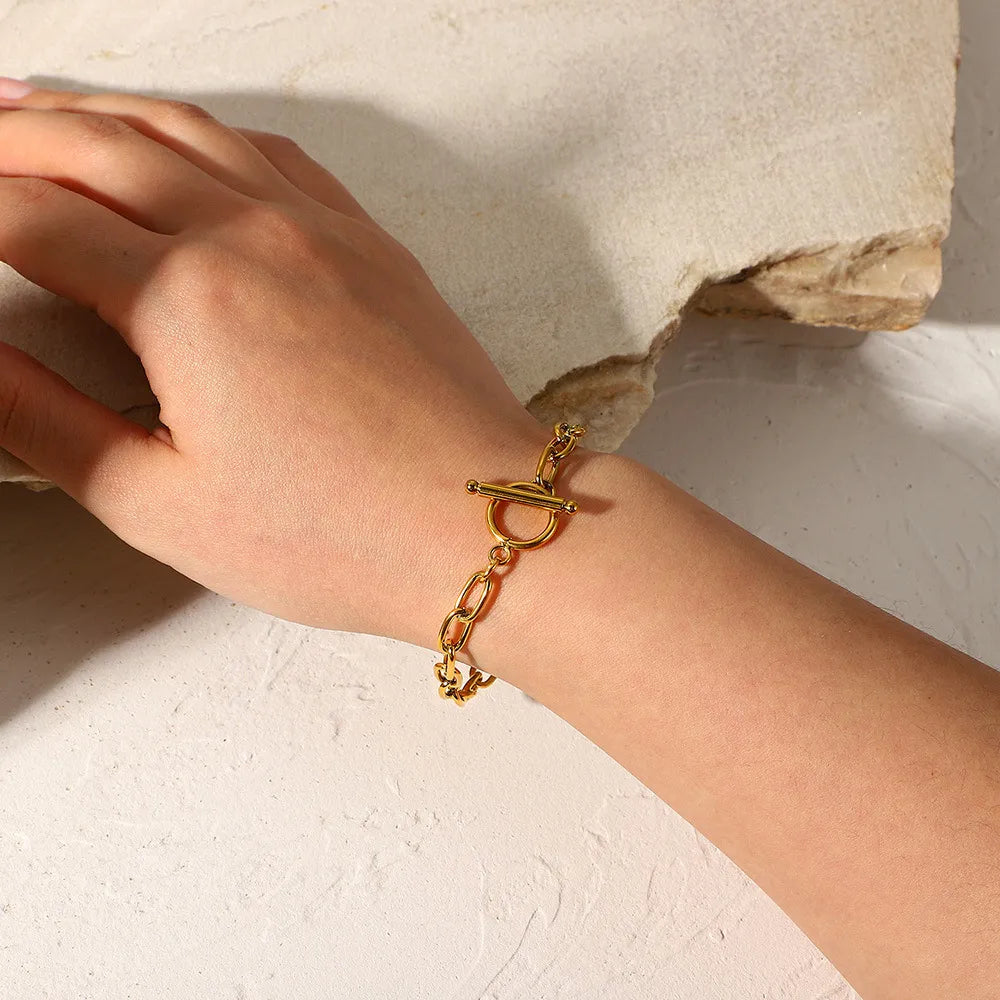 18K Gold-Plated Stainless Steel Toggle Chain Bracelet