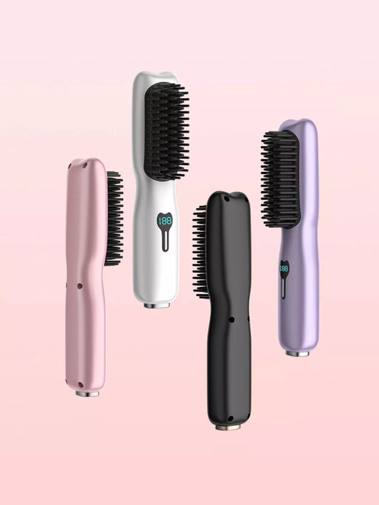 2-in-1 Mini Wireless Ionic Brush Hair Straightening Comb