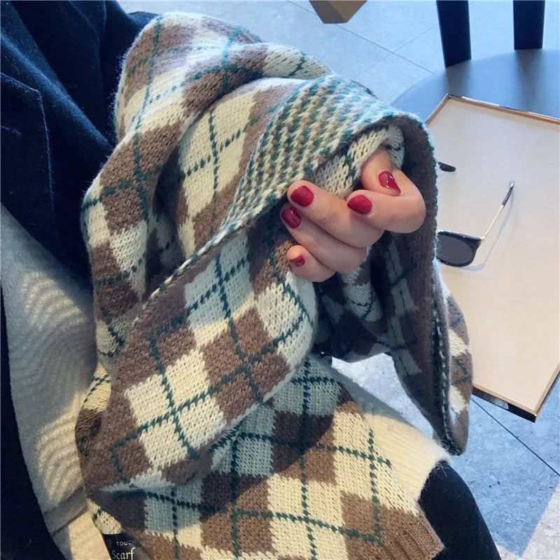 Argyle Knitted Winter Scarf