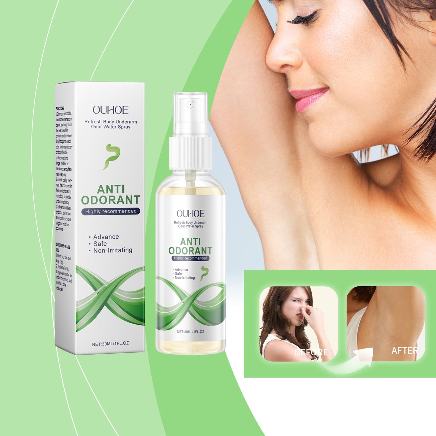 OUHOE Underarm Treatment Spray, Lasting Fragrance Improve Body Odor Underarm Odor Clean And Moisturizing Body Care
