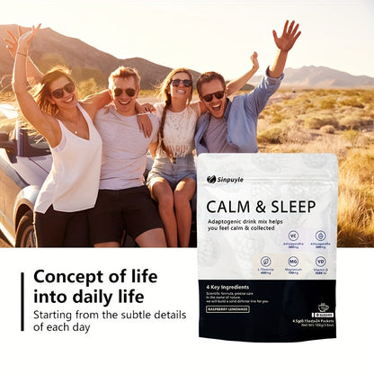 Calm & Sleep Adaptogenic Drink Mix - Raspberry Lemonade, 0 Sugars - L-Theanine, Ashwagandha & Magnesium For Relaxation & Rest, 24 Packets