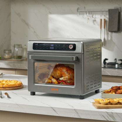 12-IN-1 Air Fryer Toaster Oven, 25L Convection Oven, 1700W Stainless Steel Toaster Ovens Countertop Combo With Grill, Pizza Pan, Gloves, 12 Slices Toast, 12-inch Pizza, Home And Commercial Use