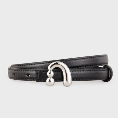 Silver Buckle Skinny Leather Belt
