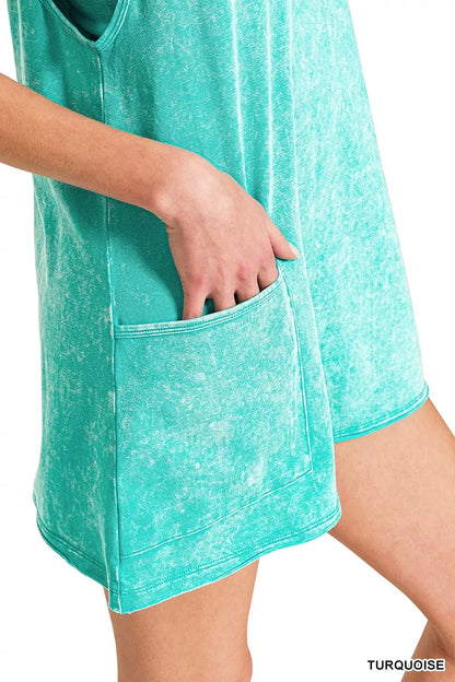 Zenana Acid Washed Mini Dress With Built-in Romper Liner