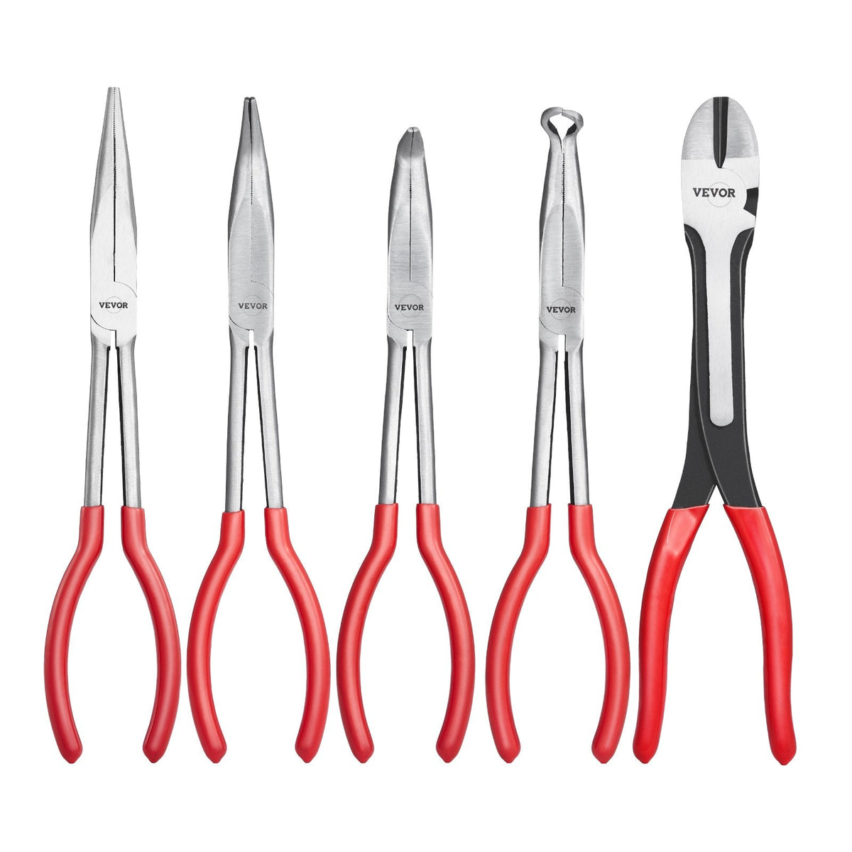 5-Piece Needle Nose Pliers, 11 In Long Needle Nose Pliers Set, Diagonal Cutting Pliers, 45°/ 90° Bent Nose Plier, Round Nose Plier, Long Nose Plier, Professional Pliers Set With Storage Bag