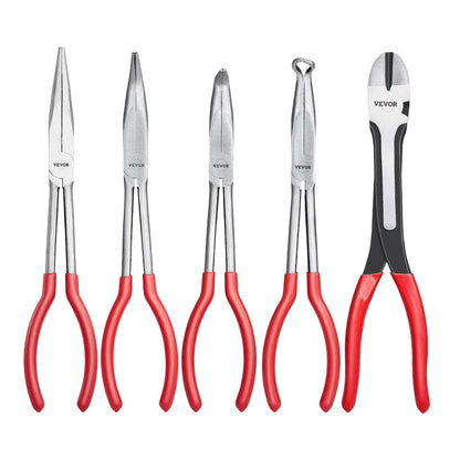 5-Piece Needle Nose Pliers, 11 In Long Needle Nose Pliers Set, Diagonal Cutting Pliers, 45°/ 90° Bent Nose Plier, Round Nose Plier, Long Nose Plier, Professional Pliers Set With Storage Bag