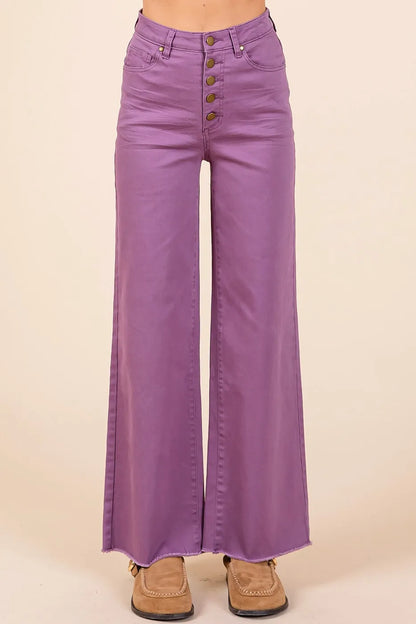 Mittoshop Twill High Waisted Button Fly Wide Leg Pants