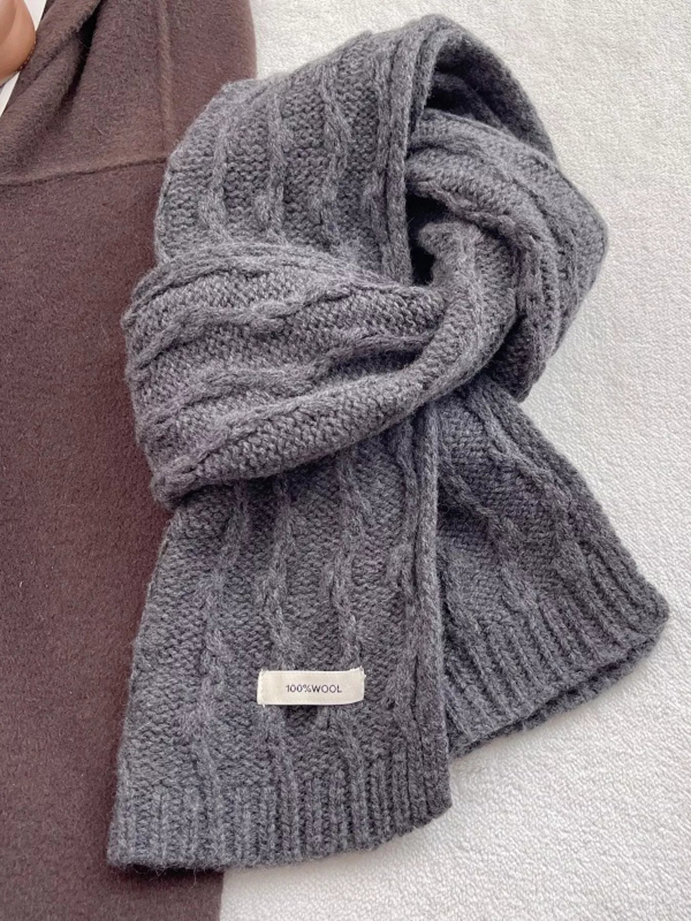 Wool Cozy Cable Knit Scarf