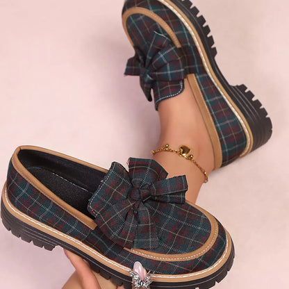 Plaid Bow Decor Chunky Loafers