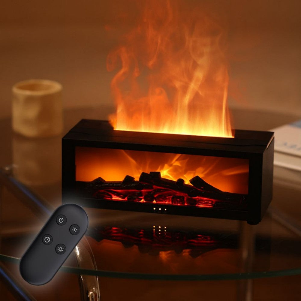 Fireplace Flame Aroma Diffuser 150ml Essential Oil Humidifier with LED Flame Effect Remote Control Timer USB
