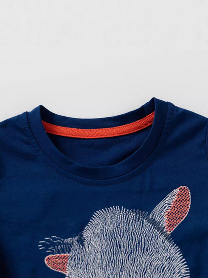 Children's Embroidered Goat Round Neck Tee