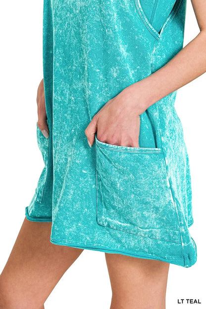 Zenana Acid Washed Mini Dress With Built-in Romper Liner