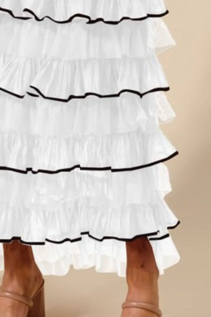 SO ME Layered Ruffled Tulle Maxi Skirt