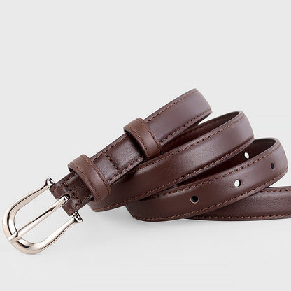 Leather Skinny Belt with Silver Buckle