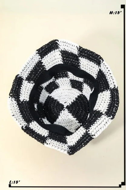 Fame Checkered Pattern Knit Bucket Hat