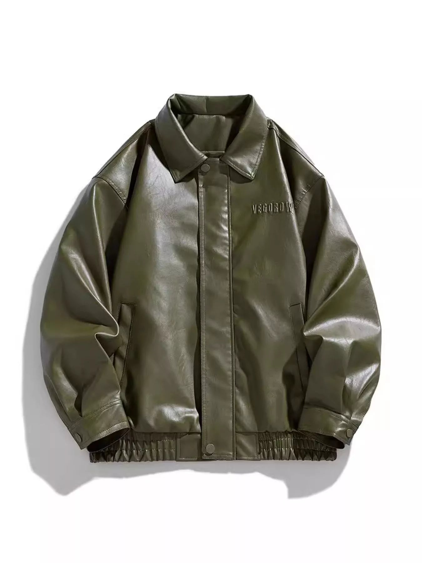 Men's Plus Size Collared Neck Leather Jacket