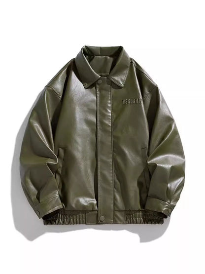 Men's Plus Size Collared Neck Leather Jacket